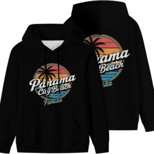 Vderxcok Retro Panama City Beach Florida Men Women Kangaroo Pocket Fleece Hoodie