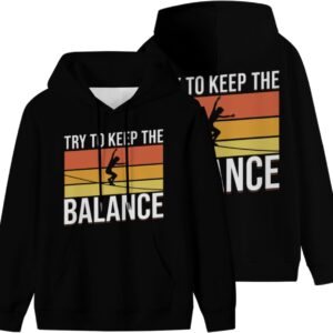 Vderxcok Retro Slacklining Balance Men Women Kangaroo Pocket Fleece Hoodie