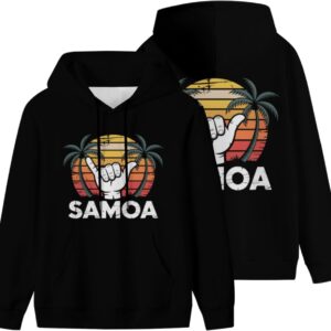 Vderxcok Retro Vintage Samoa Samoan Beach Sunset Surfer Men Women Kangaroo Pocket Fleece Hoodie