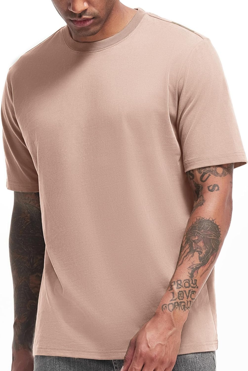 VEIISAR Men's Heavy Weight Crew Neck T-Shirt Mens Premium Cotton Tee - Pre Shrunk S-3XL