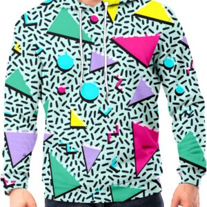 VVGETE 80s Costumes for Men,90s Outfit for Men Hoodie Pullover,Memphis Graphic Hoodies Sweatshirt,80s Outfit for Men