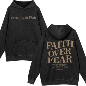 Weetiotio Christian Faith Over Fear Hoodies for Men Jesus Religious Graphic Sweatshirt Bible Verse Acid Wash Pullover Hoodie