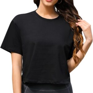 Women Workout Crop Top T-Shirt 100% Cotton Drop Shoulder Half Sleeve Oversized Yoga Running Cropped Loose Tee