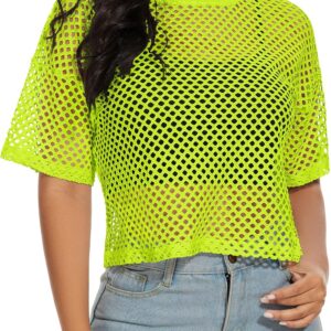 Women's Mesh Fishnet Top See Through Cover Up Short Sleeves T Shirts Sheer Blouse