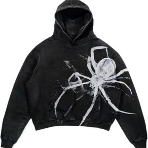 Xojbzoo Y2K Goth Hoodie Skull\/Spider Print Streetwear Unisex Oversized Sweatshirt for Men Women Vintage Harajuku Fashion