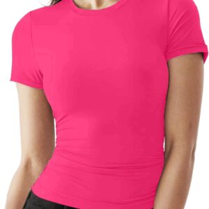 XPIZH Womens Short Sleeve Crop Tops Trendy Scoop Neck Tight T-Shirts Slim Fit Tees Female Casual Summer Y2k Clothing