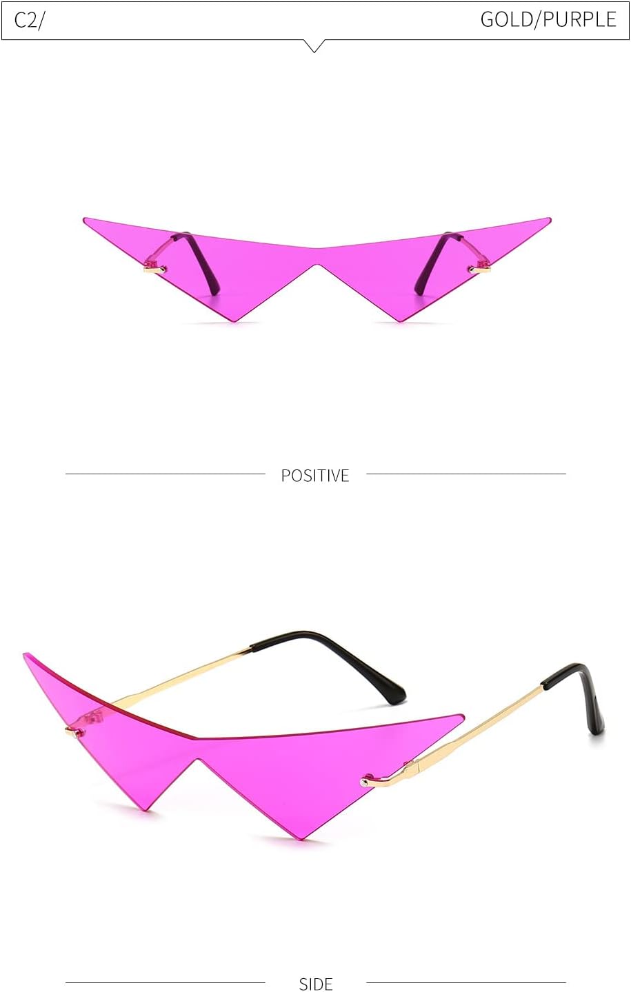 Y2K Anime Inspired Sunglasses Futuristic Comic Costume Cosplay Glasses Large Pointy Triangle Black Pink for Women Men (Purple) - Image 2