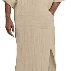 YAOHUOLE Men's Long Sleeve Kaftan Side Split Long Gown Thobe Hooded Men Caftan
