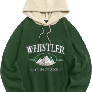ZAFUL Men's Hooded Sweatshirt, Letter Mountain Graphic Embroidery Plush Fleece Casual Drawstring Pullover Hoodie