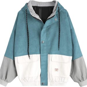 ZAFUL Women's Corduroy Loose Jacket Vintage Raglan Sleeve Casual Coat Hooded Windbreaker