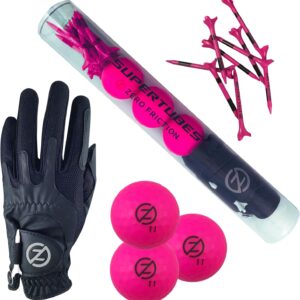 Zero Friction Men's SuperTube Golf Kit (Includes 3 Golf Balls, 1 Universal fit Glove, and Pack of Golf tees)