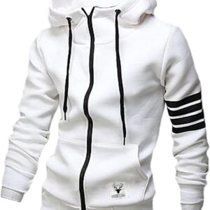 ZUEVI Men's Hoodies Casual Striped Drawstring Hooded And Zipper Closure Hoodie Slim Fit Fleece Sweatshirt With Pockets